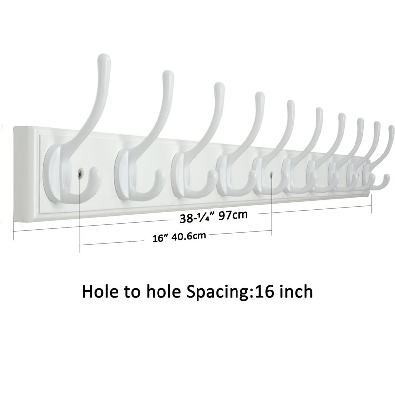 WEBI حامل معاطف ويبى مثبت على الحائط، 38 1/4" طول، 10 خطافات معاطف مثبتة على الحائط، شماعة معاطف من الخيزران، رف خطافات، خطافات جاكيت لتعليق المعاطف، الملابس، القبعات، المدخل، أسود، عبوتين - Image 3